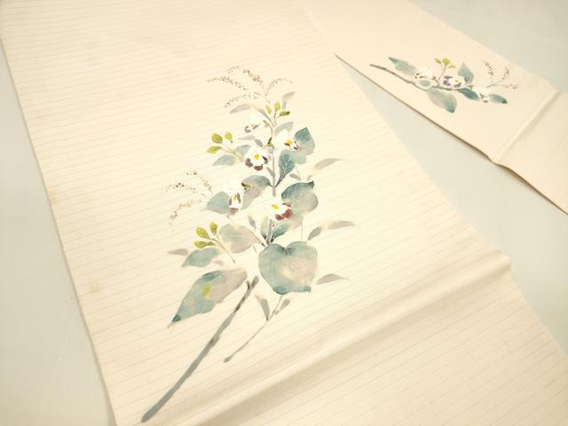 平和屋着物＊夏物 絽塩瀬 九寸名古屋帯 手描き 枝花文 正絹 逸品 DAAY8383cm