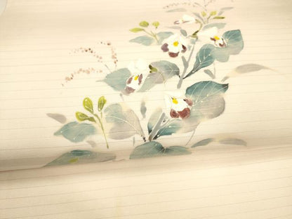 平和屋着物＊夏物 絽塩瀬 九寸名古屋帯 手描き 枝花文 正絹 逸品 DAAY8383cm