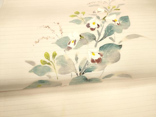 平和屋着物＊夏物 絽塩瀬 九寸名古屋帯 手描き 枝花文 正絹 逸品 DAAY8383cm