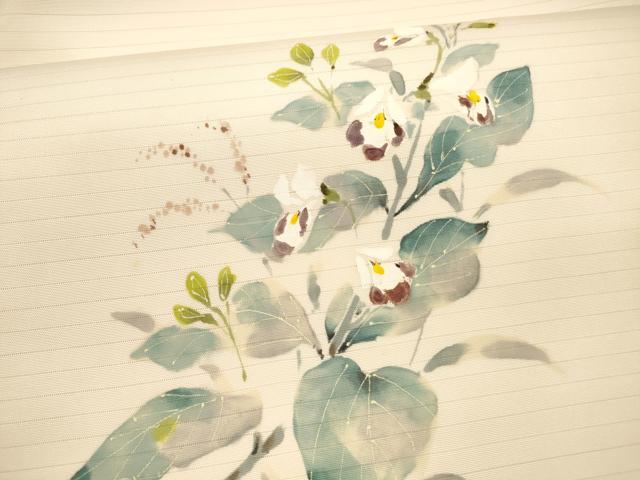平和屋着物＊夏物 絽塩瀬 九寸名古屋帯 手描き 枝花文 正絹 逸品 DAAY8383cm