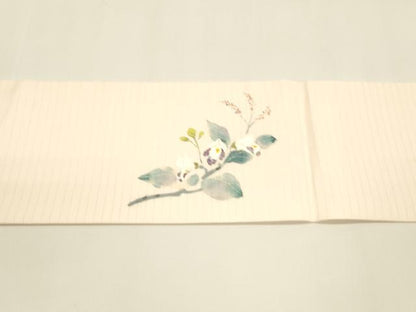 平和屋着物＊夏物 絽塩瀬 九寸名古屋帯 手描き 枝花文 正絹 逸品 DAAY8383cm