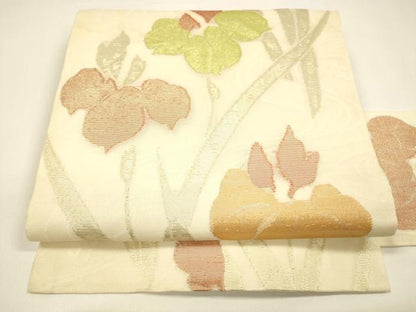 平和屋着物＊夏物 九寸名古屋帯 草花文 金糸 正絹 逸品 DAAY8384cm