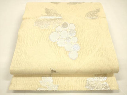 平和屋着物＊夏物　両面　六通柄袋帯　吉祥花文　葡萄蔦の葉　銀糸　正絹　逸品　DAAY8389cm