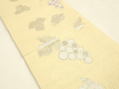 平和屋着物＊夏物　両面　六通柄袋帯　吉祥花文　葡萄蔦の葉　銀糸　正絹　逸品　DAAY8389cm