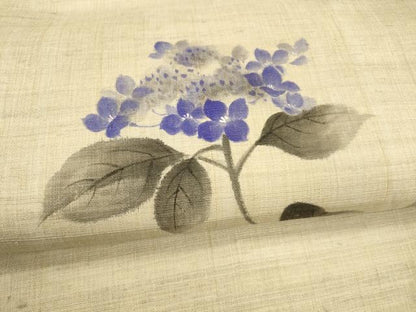 平和屋着物＊夏物 九寸名古屋帯 手描き 紫陽花 アジサイ 麻 逸品 DAAY8390cm
