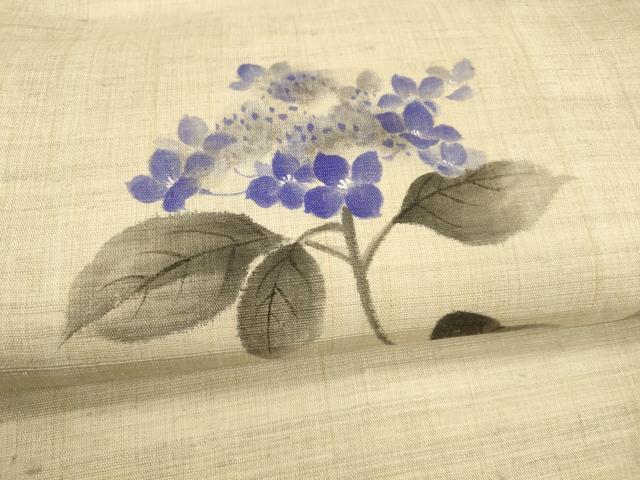 平和屋着物＊夏物 九寸名古屋帯 手描き 紫陽花 アジサイ 麻 逸品 DAAY8390cm