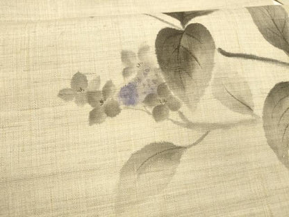 平和屋着物＊夏物 九寸名古屋帯 手描き 紫陽花 アジサイ 麻 逸品 DAAY8390cm