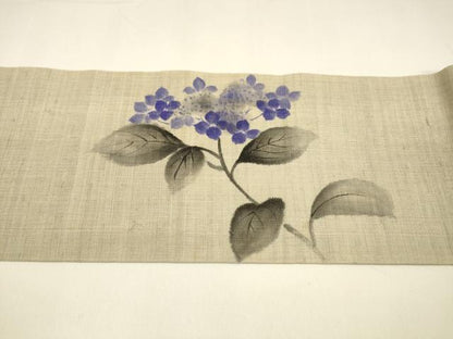 平和屋着物＊夏物 九寸名古屋帯 手描き 紫陽花 アジサイ 麻 逸品 DAAY8390cm