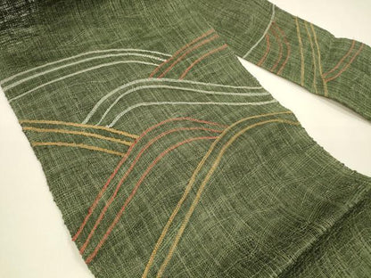 平和屋着物＊夏物 八寸名古屋帯 流水文 金糸 正絹 逸品 DAAY8395cm
