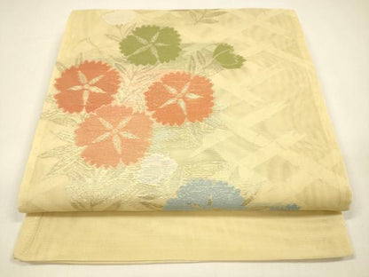 平和屋着物＊夏物 西陣 六通柄袋帯 撫子 草花文 金糸 正絹 逸品 DAAY8400cm