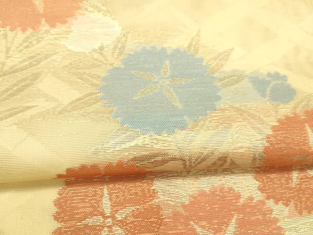 平和屋着物＊夏物 西陣 六通柄袋帯 撫子 草花文 金糸 正絹 逸品 DAAY8400cm