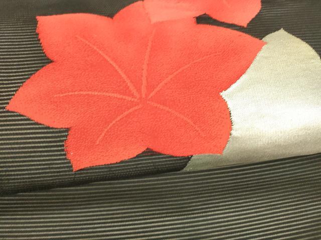 平和屋着物＊夏物 九寸名古屋帯 舞葉文 黒地 銀糸 正絹 逸品 DAAY8402cm
