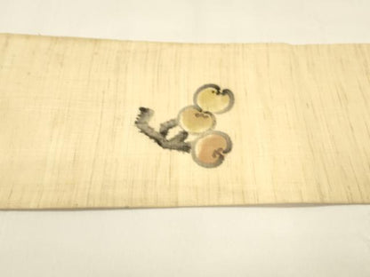 平和屋着物＊夏物 九寸名古屋帯 作家物 手描き 紬地 枝花文 銀彩 麻 正絹 逸品 DAAY8403cm
