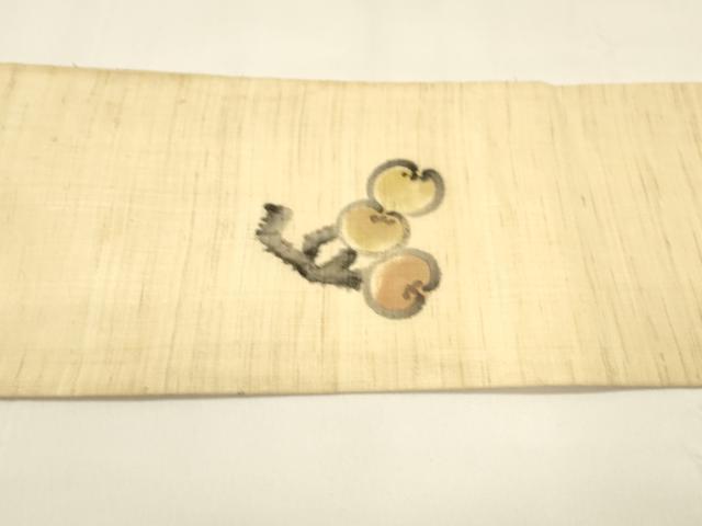 平和屋着物＊夏物 九寸名古屋帯 作家物 手描き 紬地 枝花文 銀彩 麻 正絹 逸品 DAAY8403cm