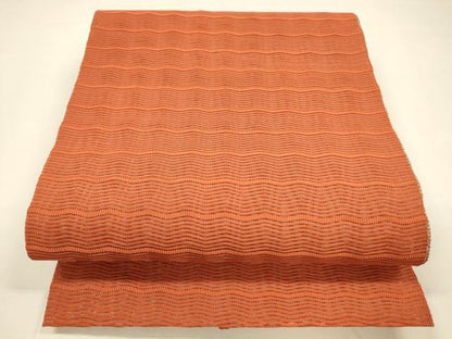 平和屋着物＊夏物 八寸名古屋帯 絽綴れ よろけ縞 緋色 正絹 逸品 DAAY8404cm