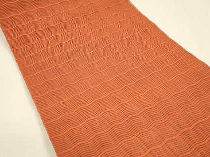 平和屋着物＊夏物 八寸名古屋帯 絽綴れ よろけ縞 緋色 正絹 逸品 DAAY8404cm