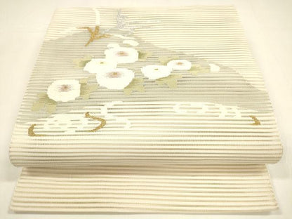 平和屋着物＊夏物 絽綴れ 八寸名古屋帯 草花文 金銀糸 正絹 逸品 DAAY8408cm