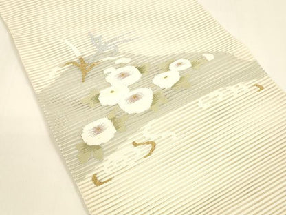 平和屋着物＊夏物 絽綴れ 八寸名古屋帯 草花文 金銀糸 正絹 逸品 DAAY8408cm