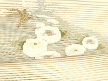 平和屋着物＊夏物 絽綴れ 八寸名古屋帯 草花文 金銀糸 正絹 逸品 DAAY8408cm