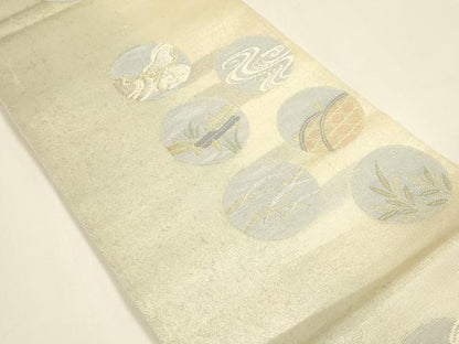 平和屋着物＊夏物 六通柄袋帯 流水露芝文 金銀糸 引箔 正絹 逸品 DAAY8411cm