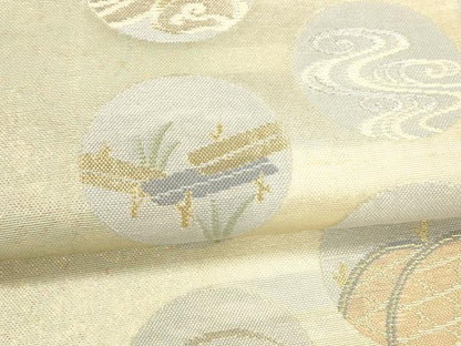 平和屋着物＊夏物 六通柄袋帯 流水露芝文 金銀糸 引箔 正絹 逸品 DAAY8411cm