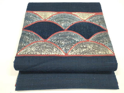 平和屋着物＊夏物 八寸名古屋帯 青海波文 正絹 逸品 DAAY8412cm