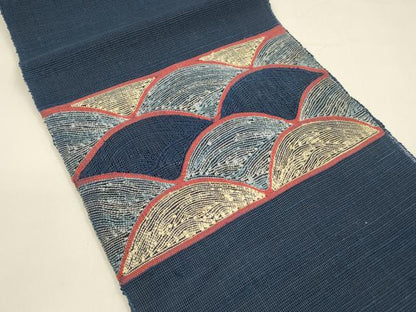 平和屋着物＊夏物 八寸名古屋帯 青海波文 正絹 逸品 DAAY8412cm