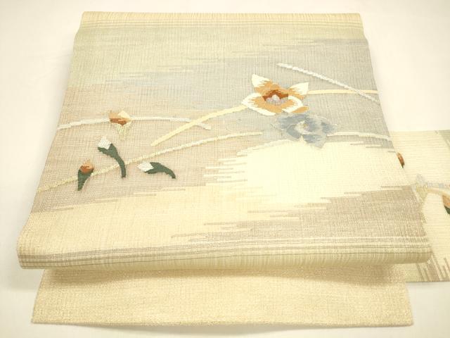平和屋着物＊夏物 九寸名古屋帯 すくい織 舞花文 金銀糸 正絹 逸品 DAAY8414cm