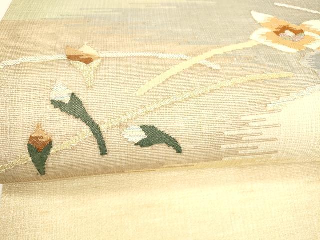 平和屋着物＊夏物 九寸名古屋帯 すくい織 舞花文 金銀糸 正絹 逸品 DAAY8414cm