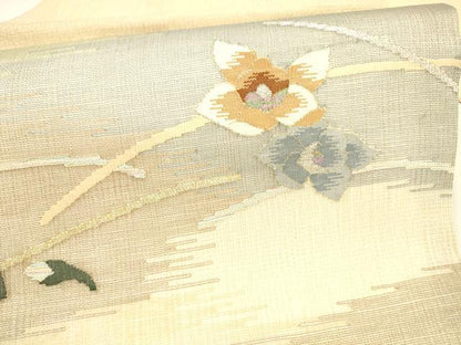 平和屋着物＊夏物 九寸名古屋帯 すくい織 舞花文 金銀糸 正絹 逸品 DAAY8414cm