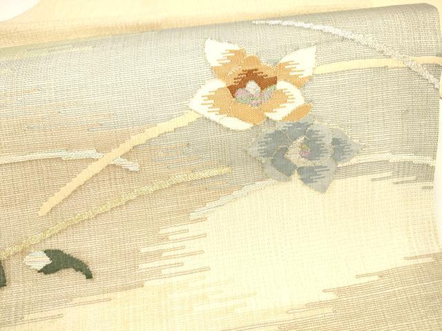 平和屋着物＊夏物 九寸名古屋帯 すくい織 舞花文 金銀糸 正絹 逸品 DAAY8414cm