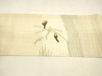 平和屋着物＊夏物 九寸名古屋帯 すくい織 舞花文 金銀糸 正絹 逸品 DAAY8414cm