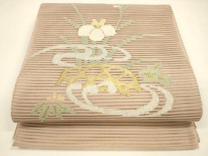 平和屋着物＊夏物 絽綴れ 八寸名古屋帯 流水草花文 金銀糸 正絹 逸品 DAAY8416cm