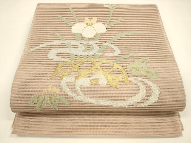 平和屋着物＊夏物 絽綴れ 八寸名古屋帯 流水草花文 金銀糸 正絹 逸品 DAAY8416cm