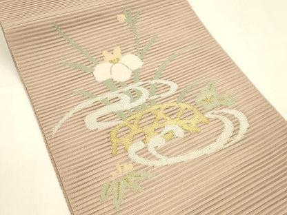 平和屋着物＊夏物 絽綴れ 八寸名古屋帯 流水草花文 金銀糸 正絹 逸品 DAAY8416cm