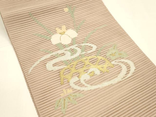 平和屋着物＊夏物 絽綴れ 八寸名古屋帯 流水草花文 金銀糸 正絹 逸品 DAAY8416cm