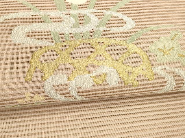 平和屋着物＊夏物 絽綴れ 八寸名古屋帯 流水草花文 金銀糸 正絹 逸品 DAAY8416cm