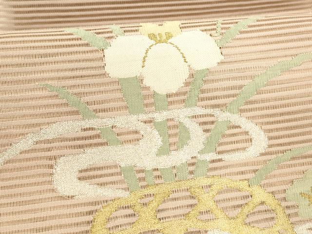平和屋着物＊夏物 絽綴れ 八寸名古屋帯 流水草花文 金銀糸