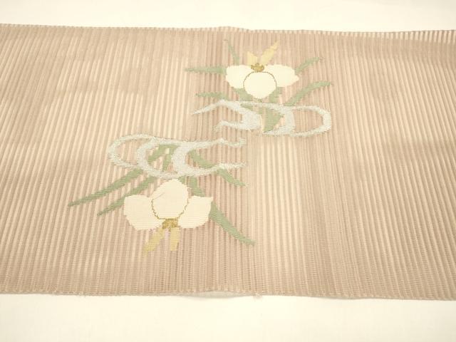 平和屋着物＊夏物 絽綴れ 八寸名古屋帯 流水草花文 金銀糸