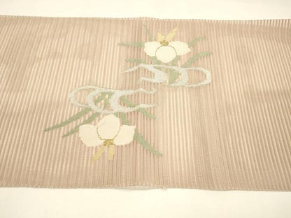 平和屋着物＊夏物 絽綴れ 八寸名古屋帯 流水草花文 金銀糸 正絹 逸品 DAAY8416cm
