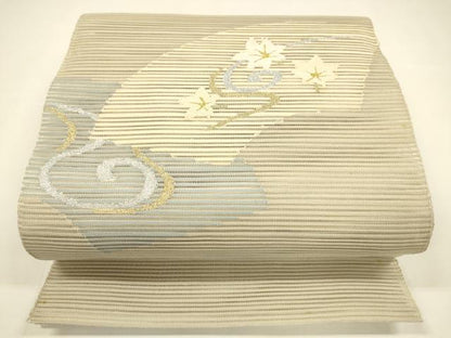平和屋着物＊夏物 絽綴れ 八寸名古屋帯 地紙流水花文 金銀糸 正絹 逸品 DAAY8417cm