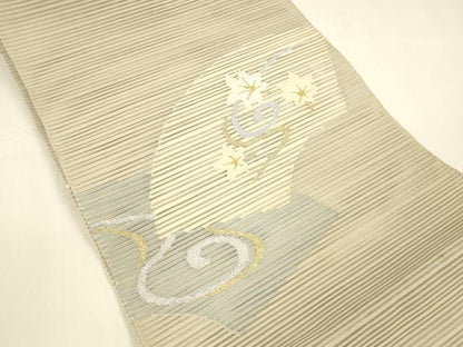 平和屋着物＊夏物 絽綴れ 八寸名古屋帯 地紙流水花文 金銀糸 正絹 逸品 DAAY8417cm