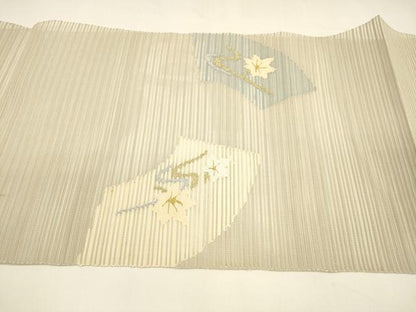 平和屋着物＊夏物 絽綴れ 八寸名古屋帯 地紙流水花文 金銀糸 正絹 逸品 DAAY8417cm