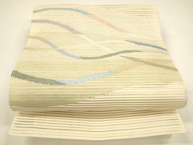 平和屋着物＊夏物　絽綴れ　八寸名古屋帯　流水文　銀糸　正絹　逸品　DAAY8420cm
