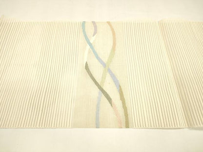 平和屋着物＊夏物　絽綴れ　八寸名古屋帯　流水文　銀糸　正絹　逸品　DAAY8420cm
