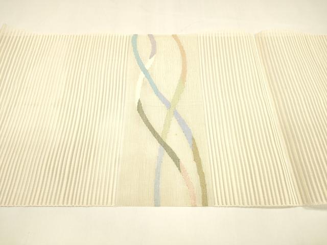 平和屋着物＊夏物　絽綴れ　八寸名古屋帯　流水文　銀糸　正絹　逸品　DAAY8420cm