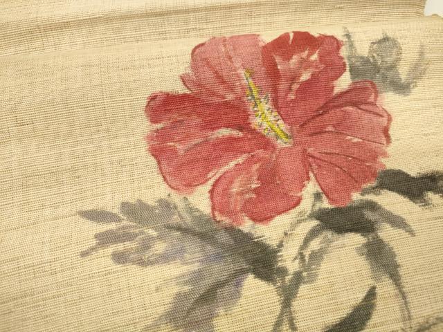平和屋着物＊夏物 八寸名古屋帯 作家物 手描き 枝花文 麻 逸品 DAAY8433cm