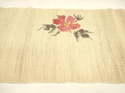 平和屋着物＊夏物 八寸名古屋帯 作家物 手描き 枝花文 麻 逸品 DAAY8433cm