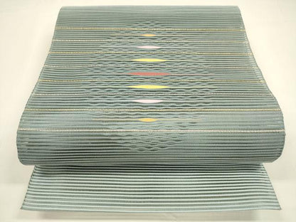 平和屋着物＊夏物 絽綴れ 八寸名古屋帯 横段文 金銀糸 正絹 逸品 DAAY8442cm