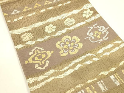 平和屋着物＊夏物 六通柄袋帯 唐織 横段花文 金銀糸 正絹 逸品 DAAY8443cm
